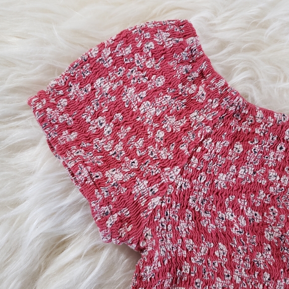 VGUC Japna Tiny Floral Cropped Top Off Shoulder Smocking Size L - Picture 4 of 5